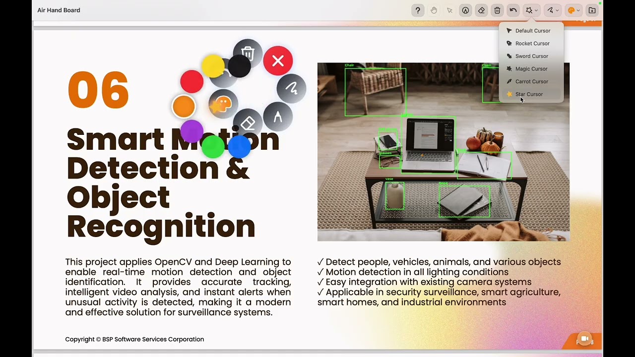 Air Hand Board presentation and annotation tool