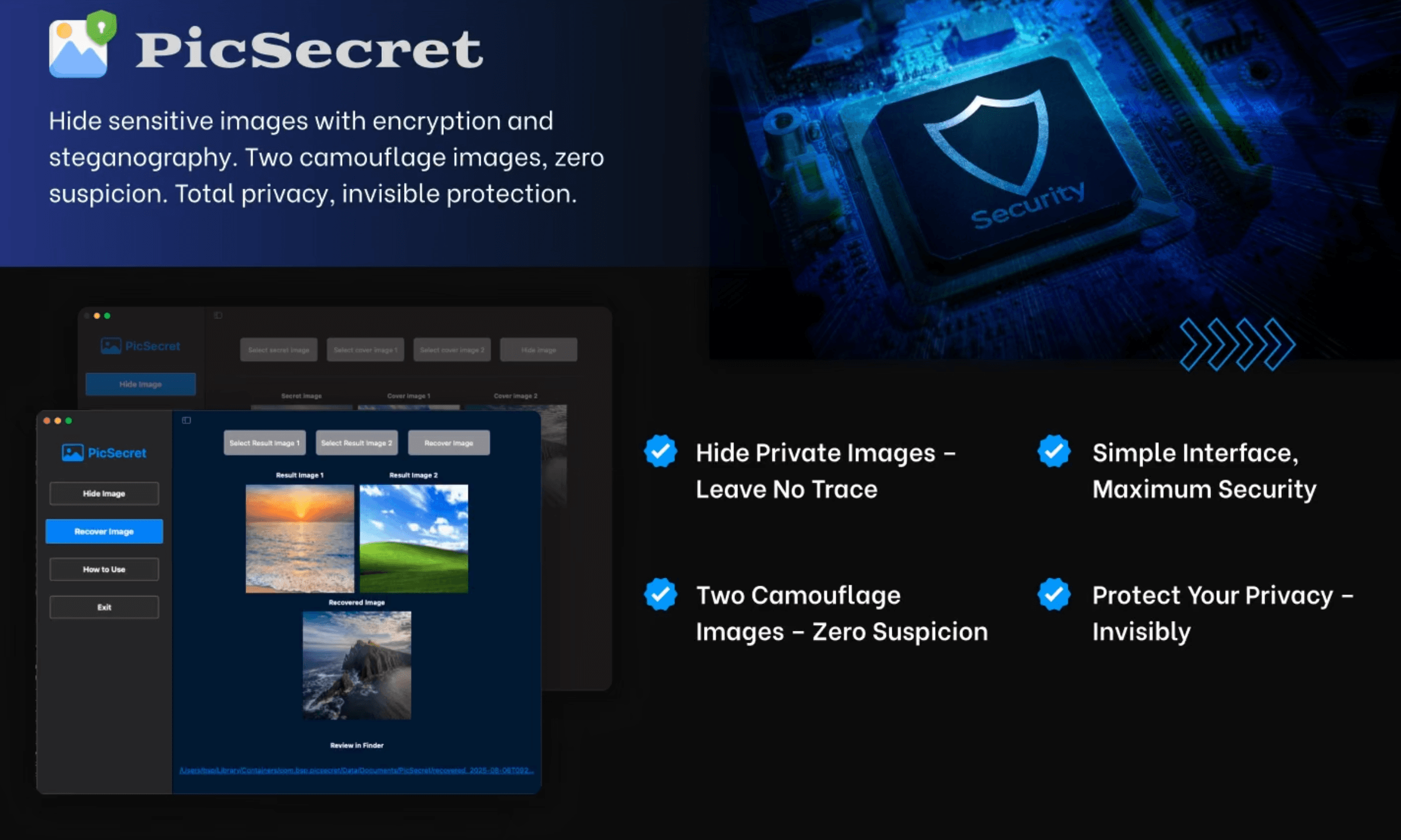 PicSecret – Hide sensitive photos with encryption & steganography