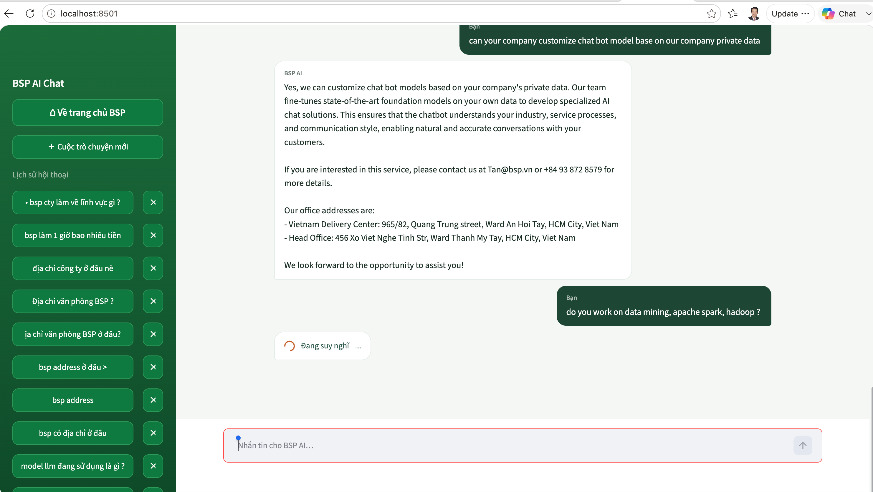 BSP AI chatbot interface