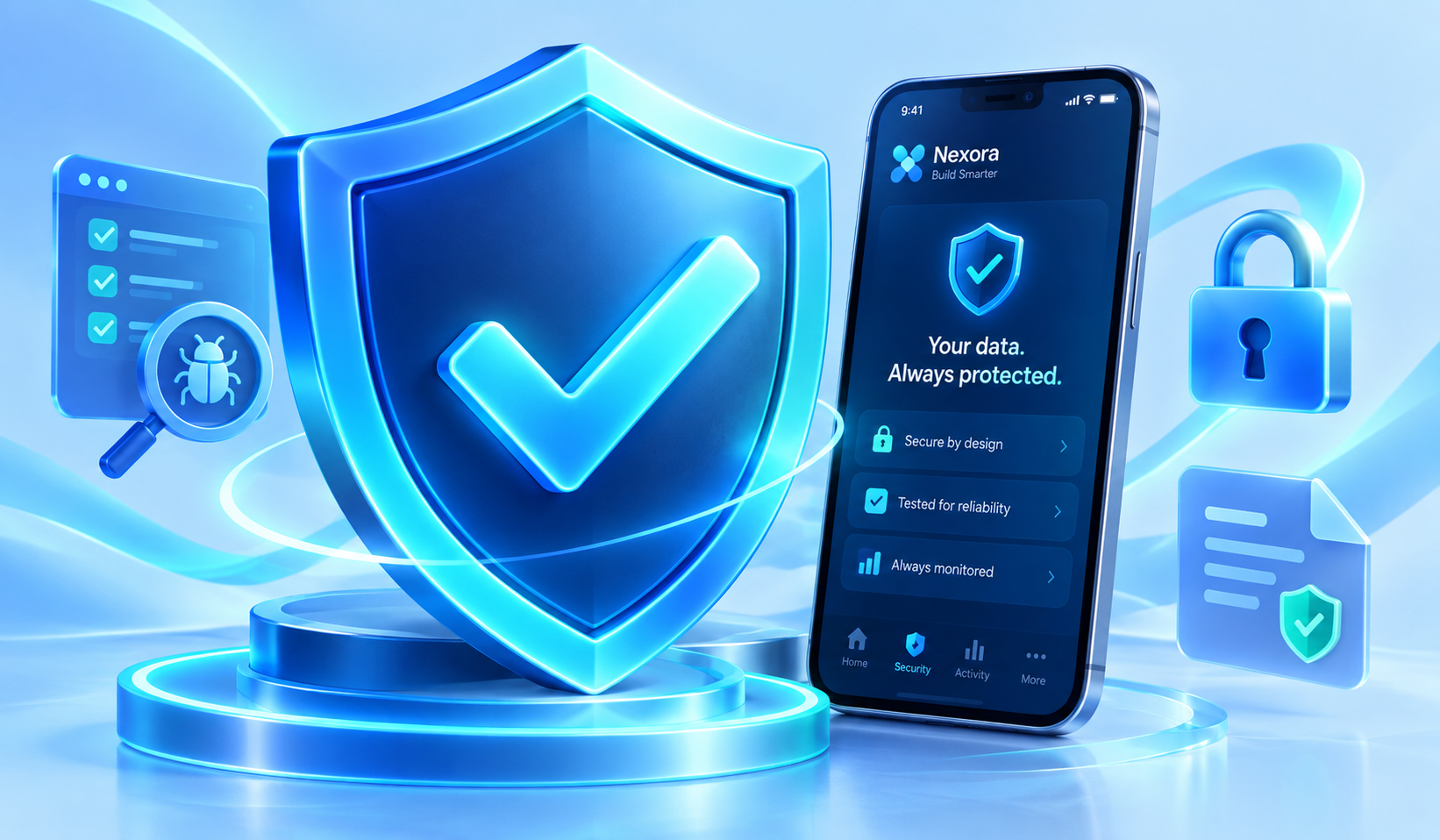 Mobile application protected by security and quality testing